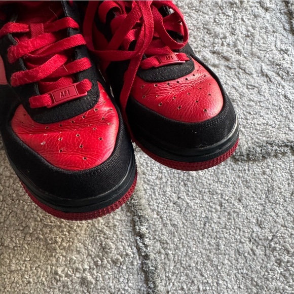 Nike Air Force 1 Mid Nike By you custom Sneakers DV3903-900 black red youth 6.5 - Picture 8 of 14